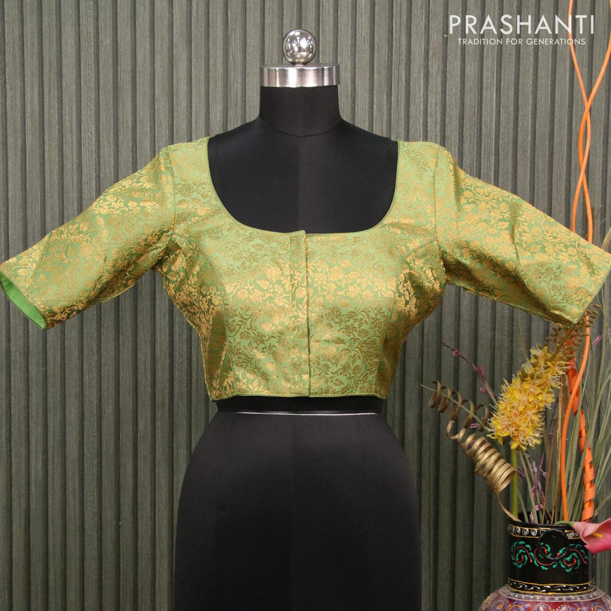 Readymade brocade blouse green shade with allover zari weaves and back knot - {{ collection.title }} by Prashanti Sarees