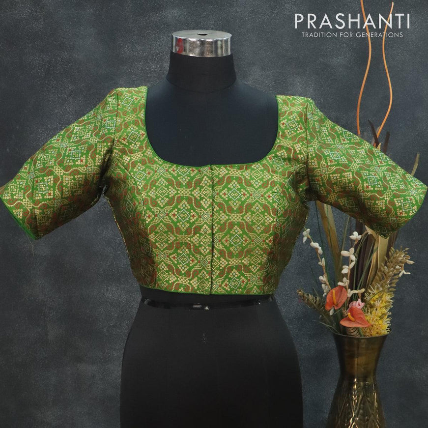 Readymade brocade blouse green with allover bandhani prints and back knot - {{ collection.title }} by Prashanti Sarees