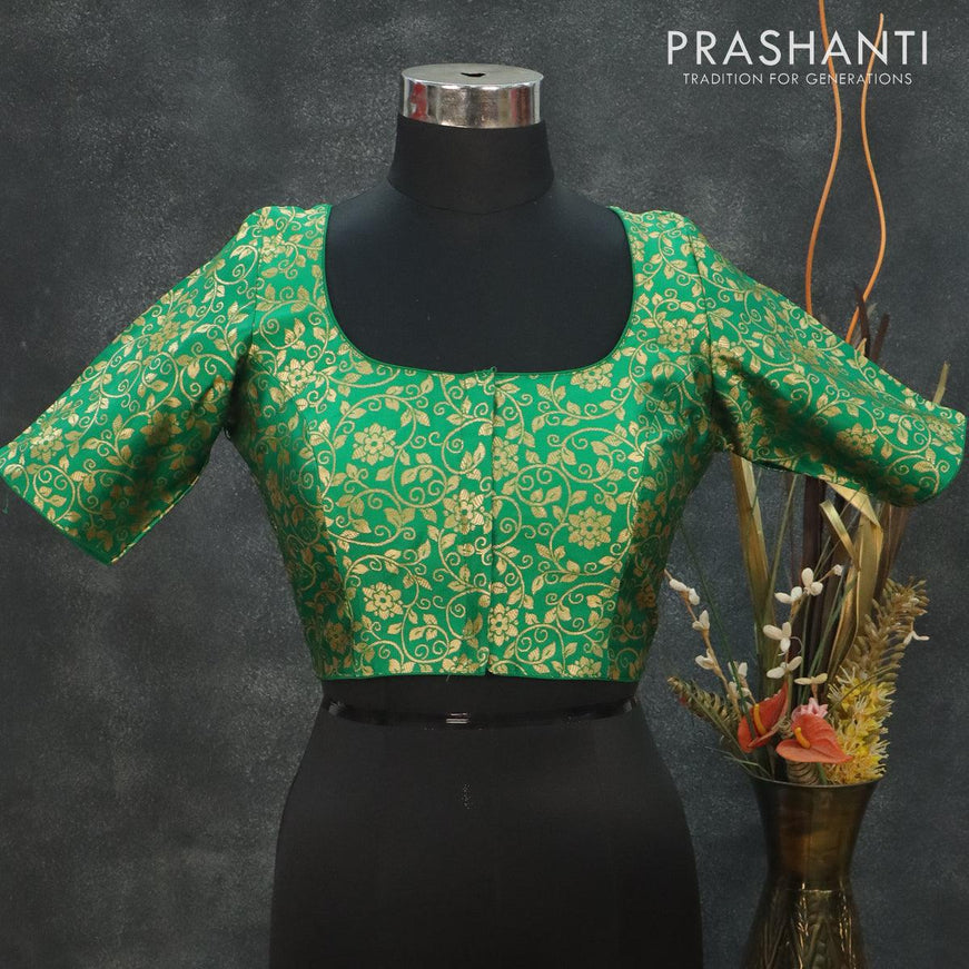 Readymade brocade blouse green with allover brocade weaves and back knot - {{ collection.title }} by Prashanti Sarees