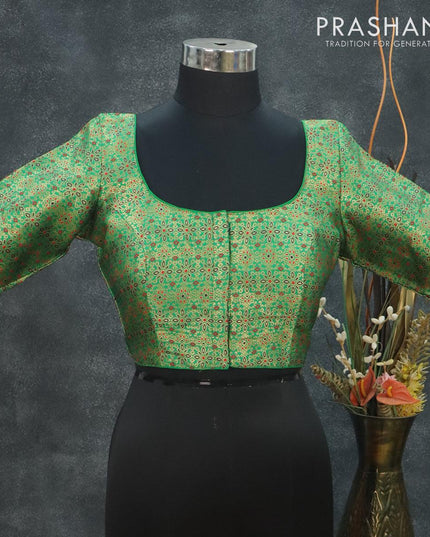 Readymade brocade blouse green with allover brocade weaves and back knot - {{ collection.title }} by Prashanti Sarees