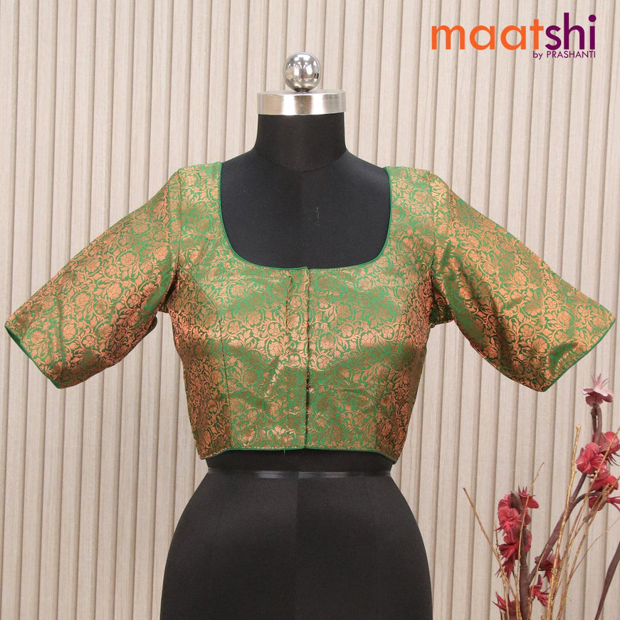 Readymade brocade blouse green with allover copper zari floral weaves and back knot - {{ collection.title }} by Prashanti Sarees