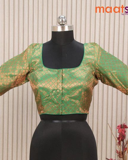 Readymade brocade blouse green with allover copper zari weaves and back knot - {{ collection.title }} by Prashanti Sarees