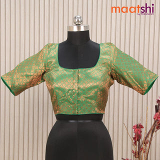 Readymade brocade blouse green with allover copper zari weaves and back knot