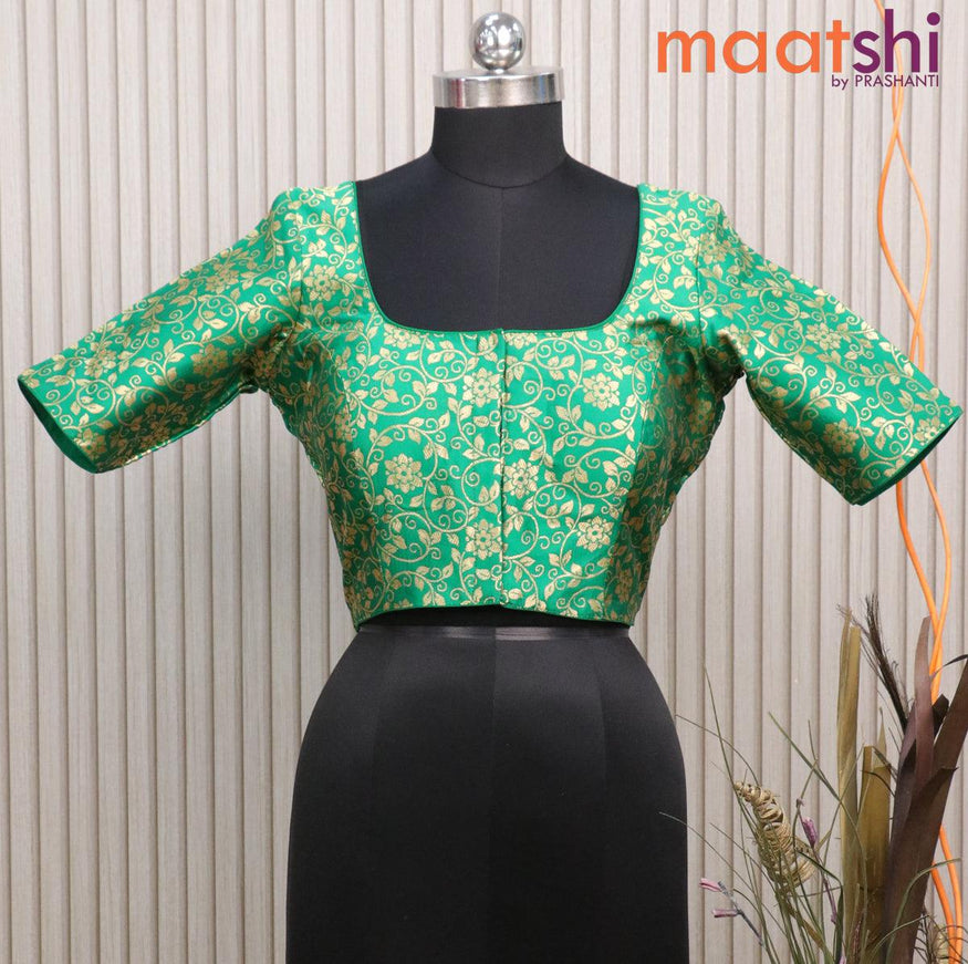 Readymade brocade blouse green with allover floral zari weaves and back knot - {{ collection.title }} by Prashanti Sarees