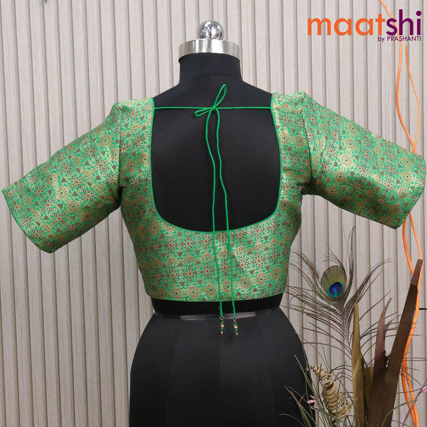 Readymade brocade blouse green with allover floral zari weaves and back knot - {{ collection.title }} by Prashanti Sarees