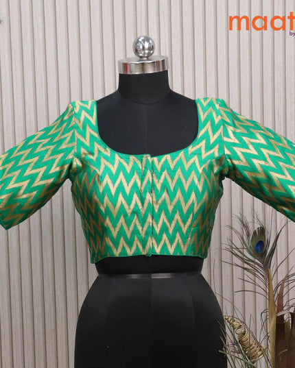 Readymade brocade blouse green with allover ikat weaves and back knot - {{ collection.title }} by Prashanti Sarees