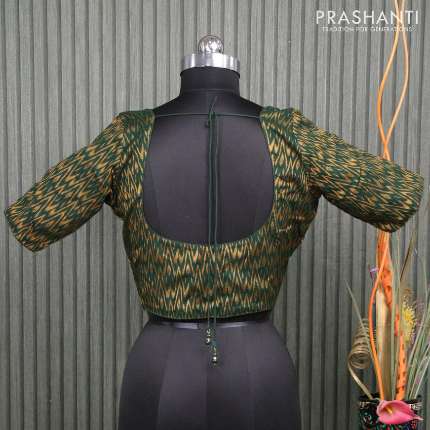 Readymade brocade blouse green with allover ikat zari weaves and back knot - {{ collection.title }} by Prashanti Sarees