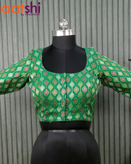 Readymade brocade blouse green with allover weaves and back knot - {{ collection.title }} by Prashanti Sarees