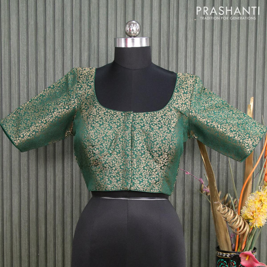 Readymade brocade blouse green with allover zari weaves and back knot - {{ collection.title }} by Prashanti Sarees