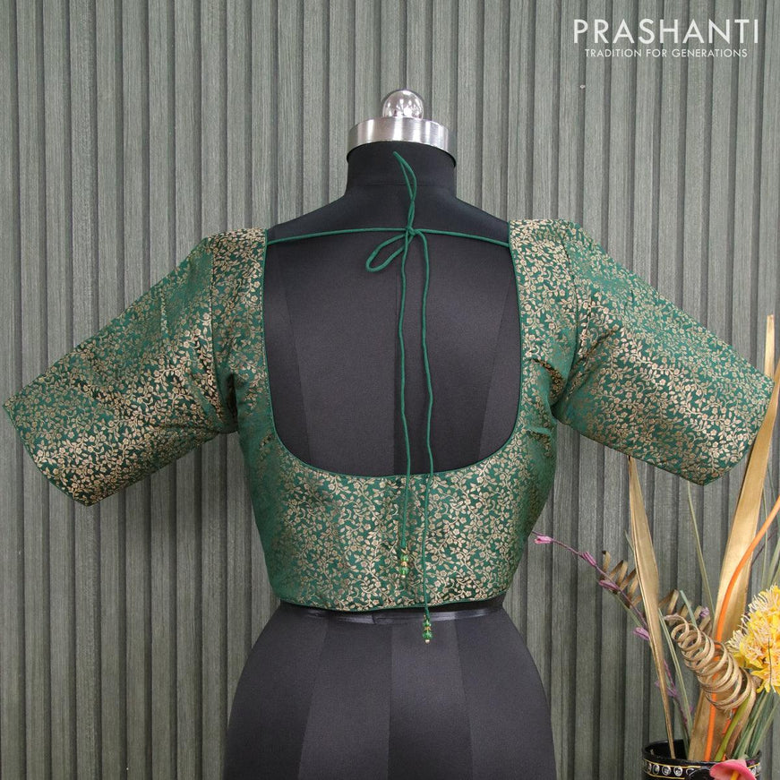 Readymade brocade blouse green with allover zari weaves and back knot - {{ collection.title }} by Prashanti Sarees