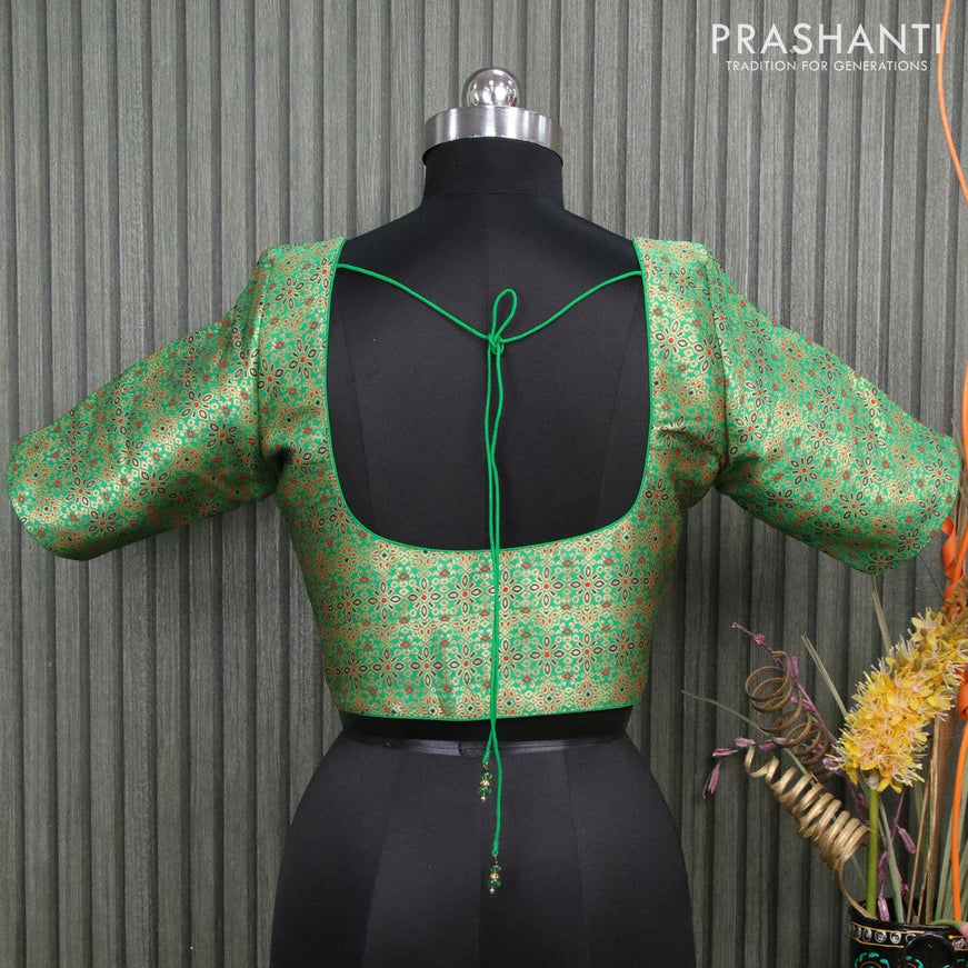 Readymade brocade blouse green with allover zari woven brocade weaves and back knot - {{ collection.title }} by Prashanti Sarees