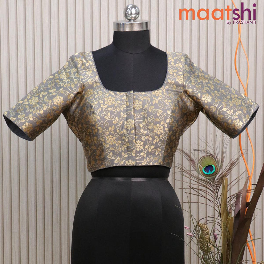Readymade brocade blouse grey with allover floral zari weaves and back knot - {{ collection.title }} by Prashanti Sarees