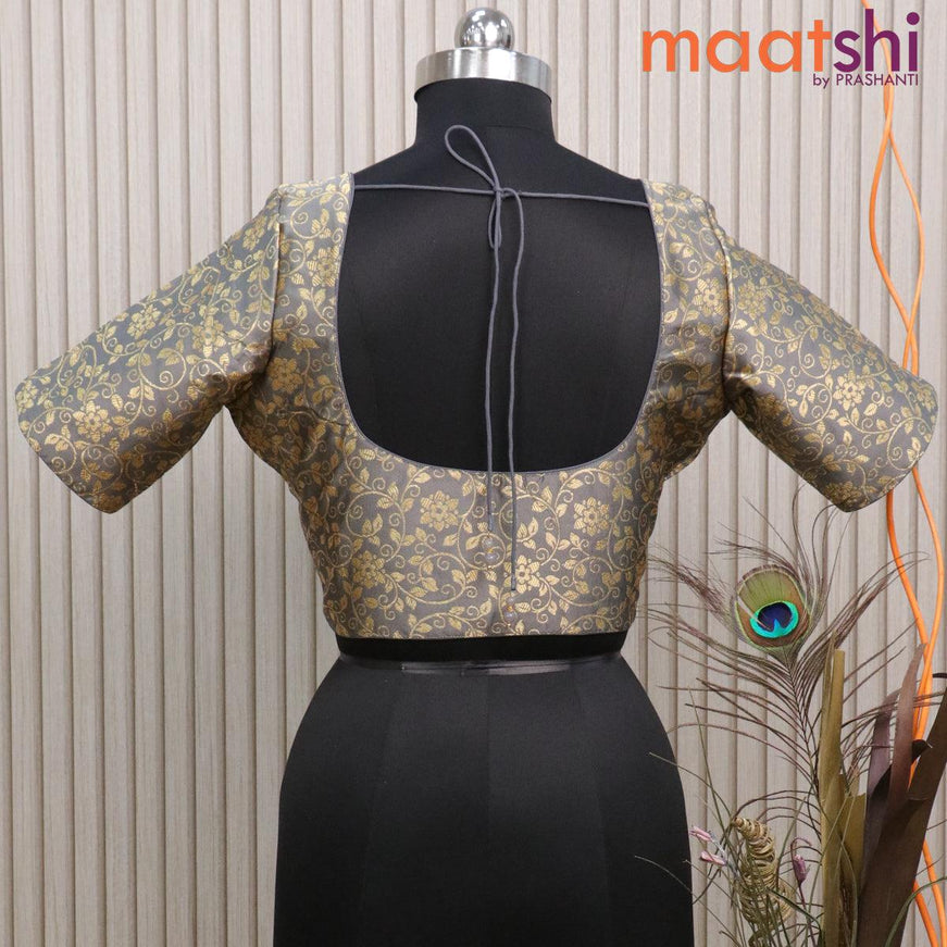 Readymade brocade blouse grey with allover floral zari weaves and back knot - {{ collection.title }} by Prashanti Sarees