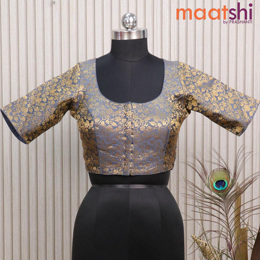 Readymade brocade blouse grey with allover zari weaves and back knot - {{ collection.title }} by Prashanti Sarees