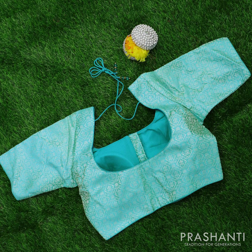 Readymade brocade blouse light blue with allover brocade weaves and back knot - {{ collection.title }} by Prashanti Sarees