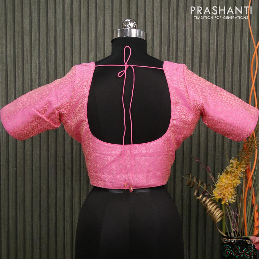 Readymade brocade blouse light pink with allover brocade weaves and back knot - {{ collection.title }} by Prashanti Sarees