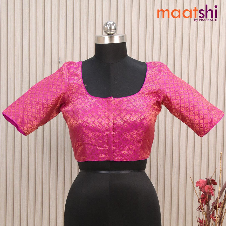 Readymade brocade blouse magenta pink with allover copper zari weaves and back knot - {{ collection.title }} by Prashanti Sarees
