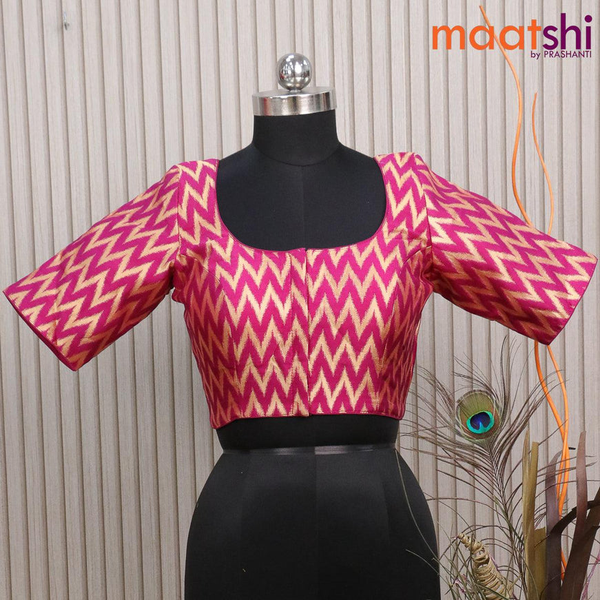 Readymade brocade blouse magenta pink with allover ikat weaves and back knot - {{ collection.title }} by Prashanti Sarees