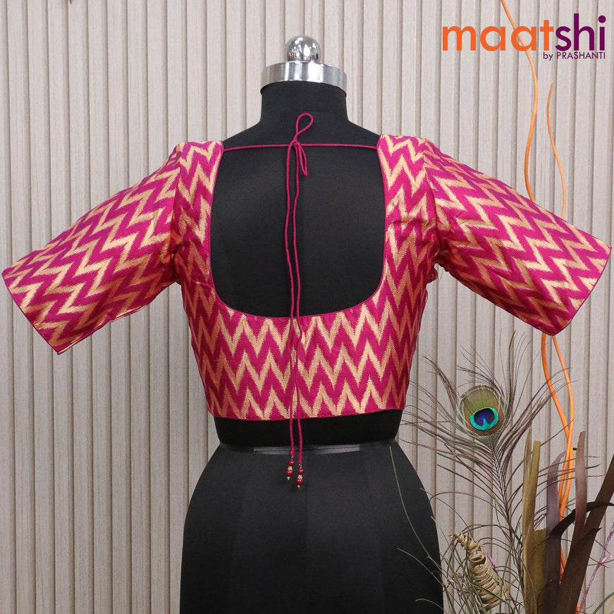 Readymade brocade blouse magenta pink with allover ikat weaves and back knot - {{ collection.title }} by Prashanti Sarees