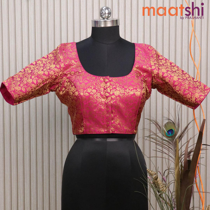 Readymade brocade blouse magenta pink with allover zari weaves and back knot - {{ collection.title }} by Prashanti Sarees