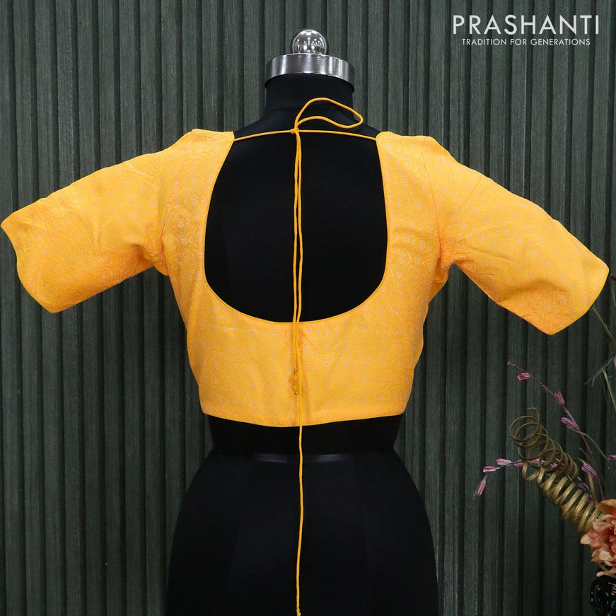 Readymade brocade blouse mango yellow with allover brocade weaves and back knot - {{ collection.title }} by Prashanti Sarees