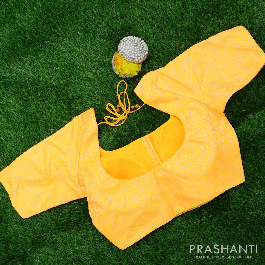 Readymade brocade blouse mango yellow with allover brocade weaves and back knot - {{ collection.title }} by Prashanti Sarees