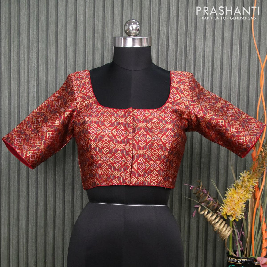 Readymade brocade blouse maroon with allover bandhani prints and back knot - {{ collection.title }} by Prashanti Sarees