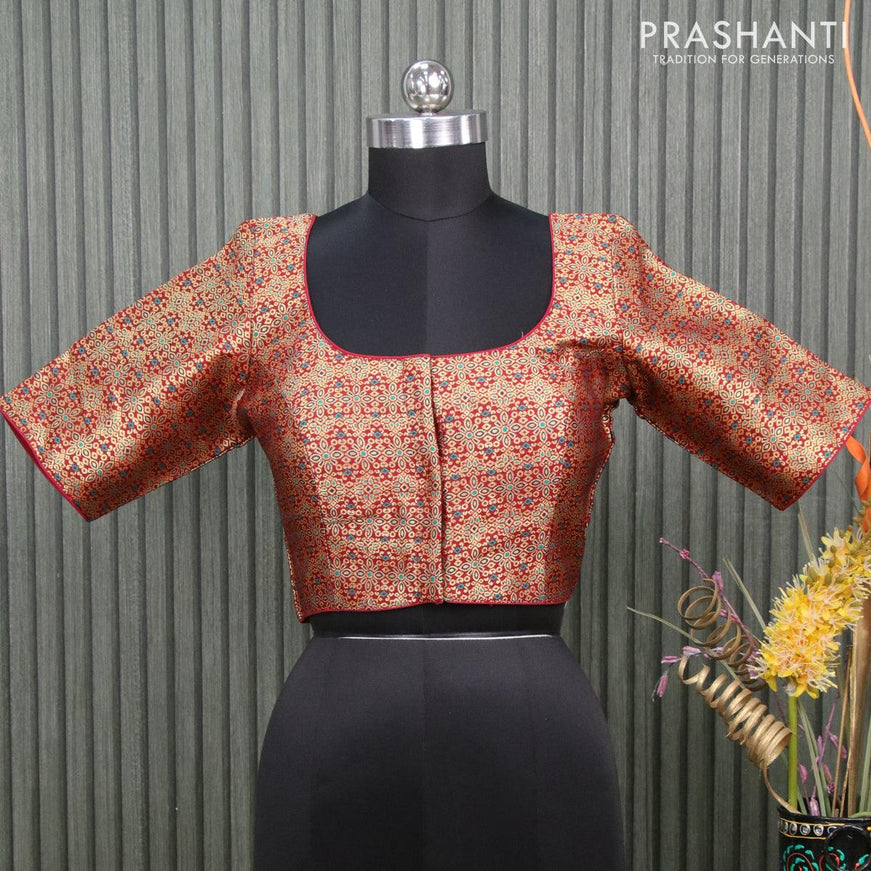 Readymade brocade blouse maroon with allover brocade weaves and back knot - {{ collection.title }} by Prashanti Sarees