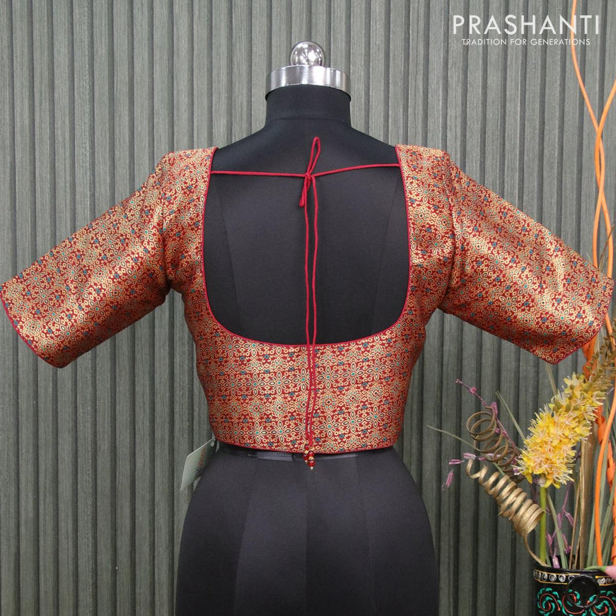 Readymade brocade blouse maroon with allover brocade weaves and back knot - {{ collection.title }} by Prashanti Sarees