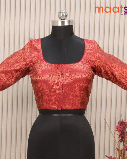 Readymade brocade blouse maroon with allover copper zari weaves and back knot - {{ collection.title }} by Prashanti Sarees