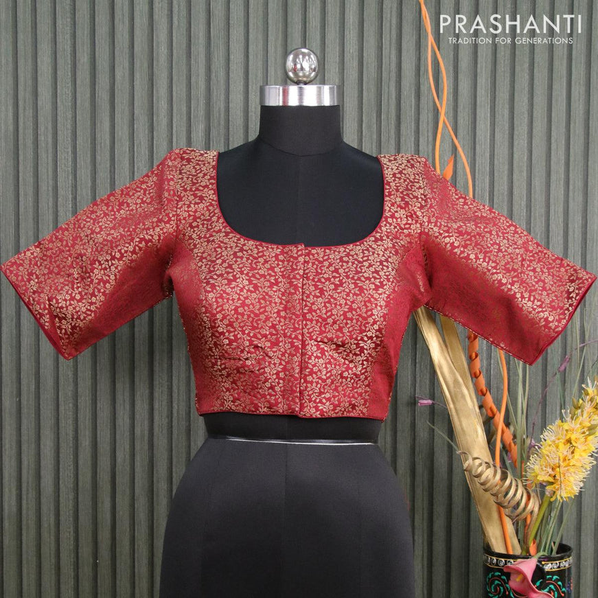 Readymade brocade blouse maroon with allover zari weaves and back knot - {{ collection.title }} by Prashanti Sarees
