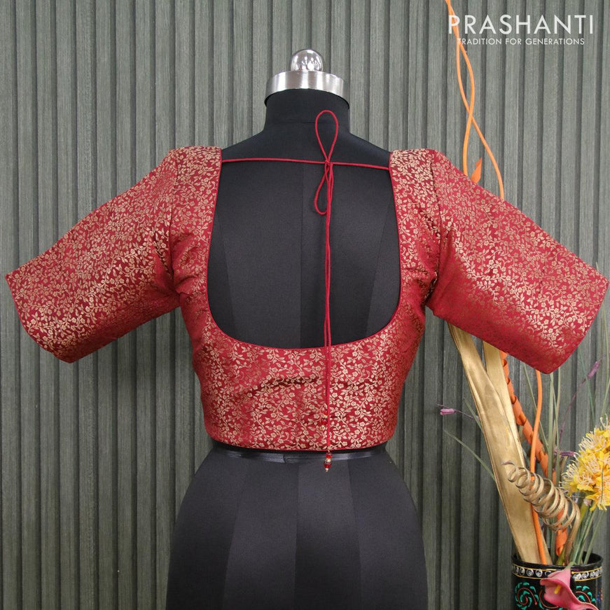 Readymade brocade blouse maroon with allover zari weaves and back knot - {{ collection.title }} by Prashanti Sarees
