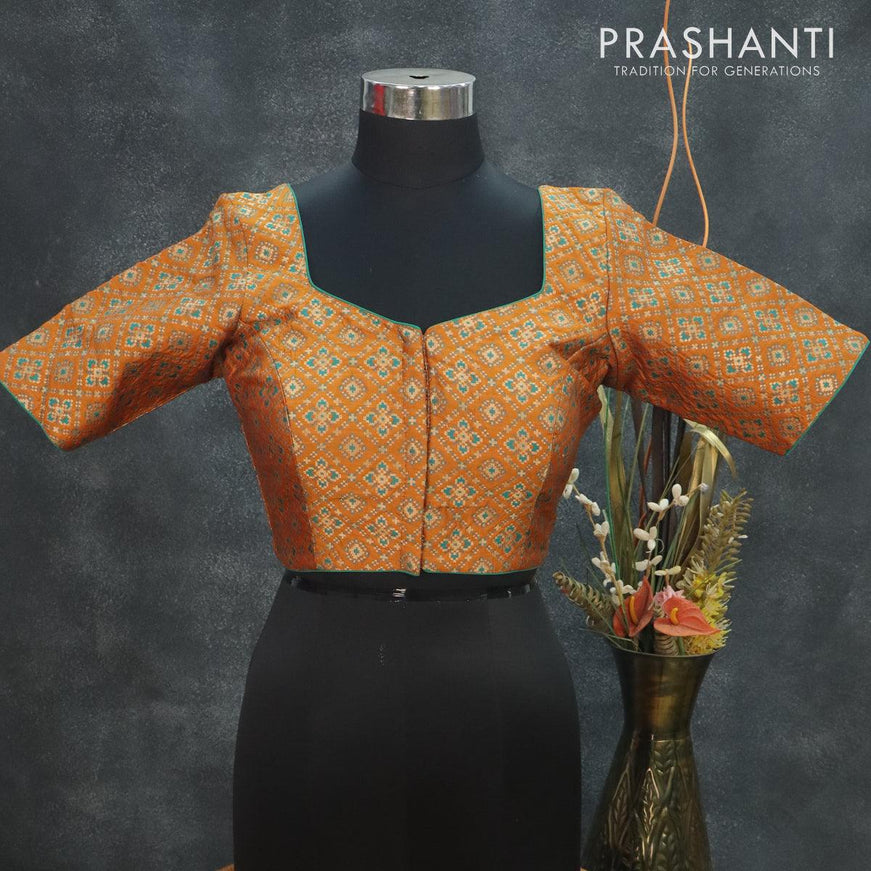 Readymade brocade blouse mustard with allover brocade weaves and back knot - {{ collection.title }} by Prashanti Sarees