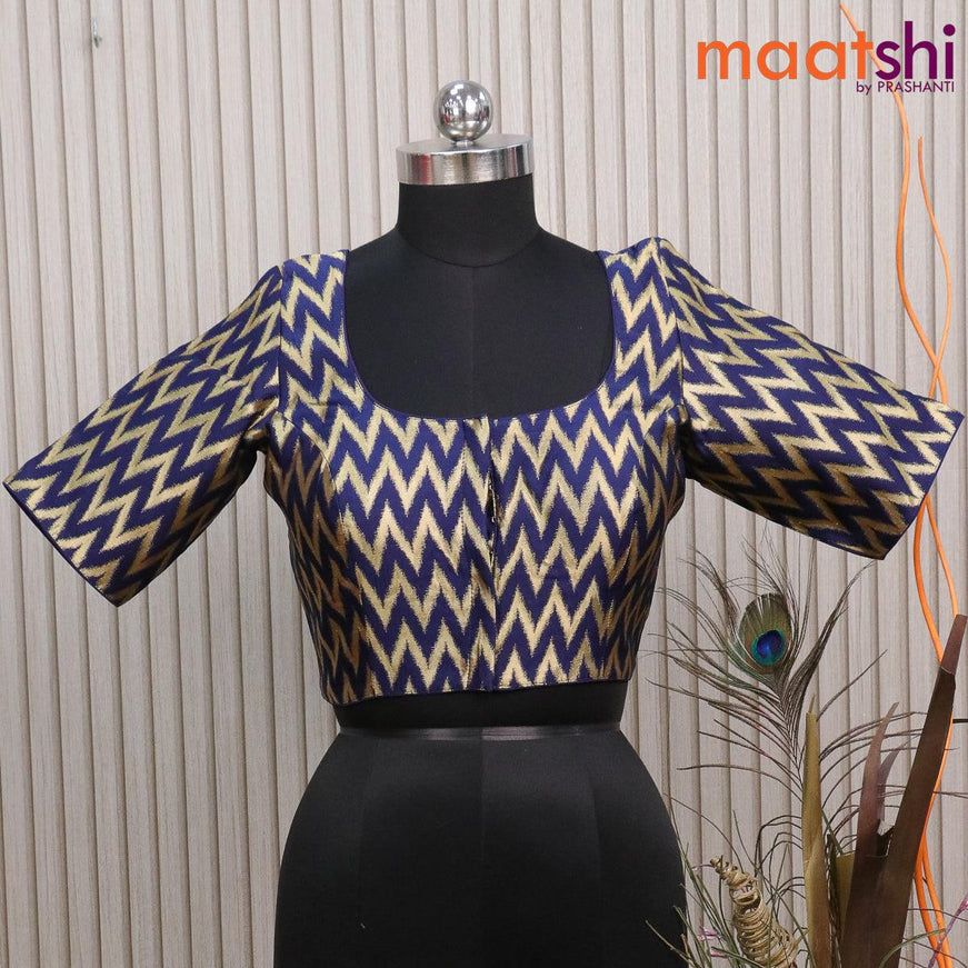 Readymade brocade blouse navy blue with allover ikat weaves and back knot - {{ collection.title }} by Prashanti Sarees