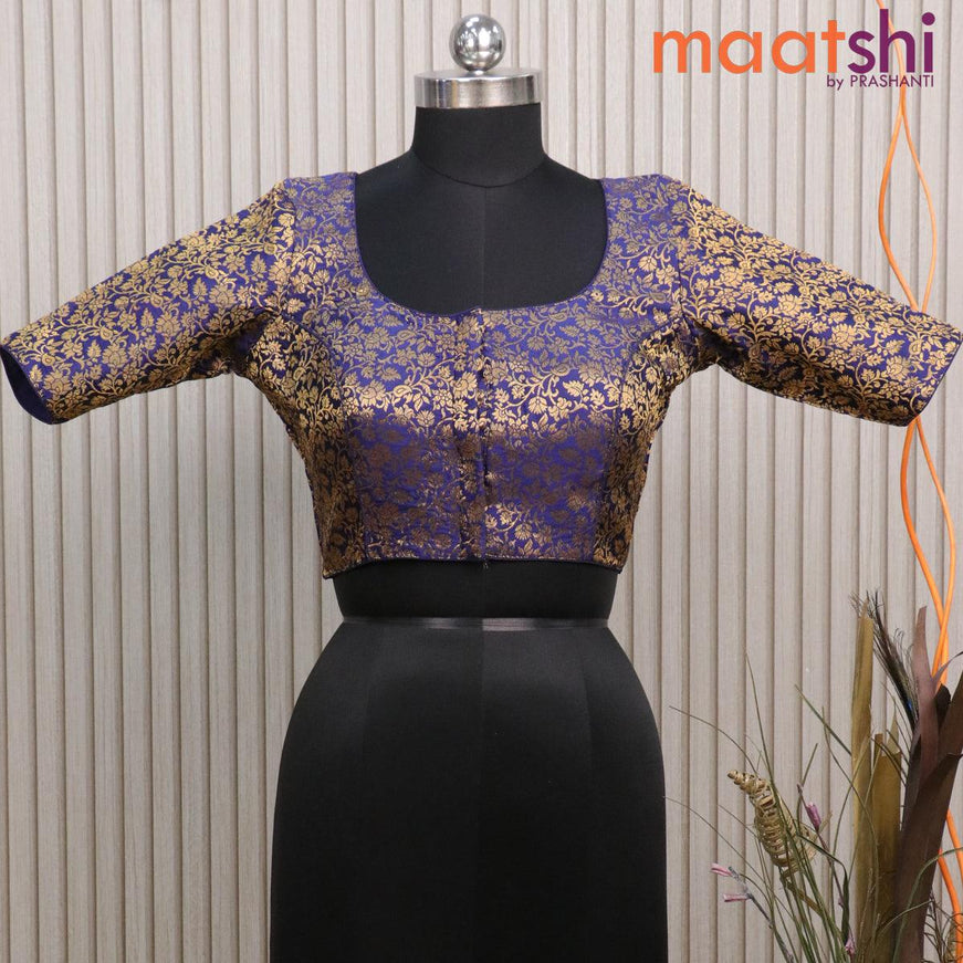 Readymade brocade blouse navy blue with allover zari weaves and back knot - {{ collection.title }} by Prashanti Sarees