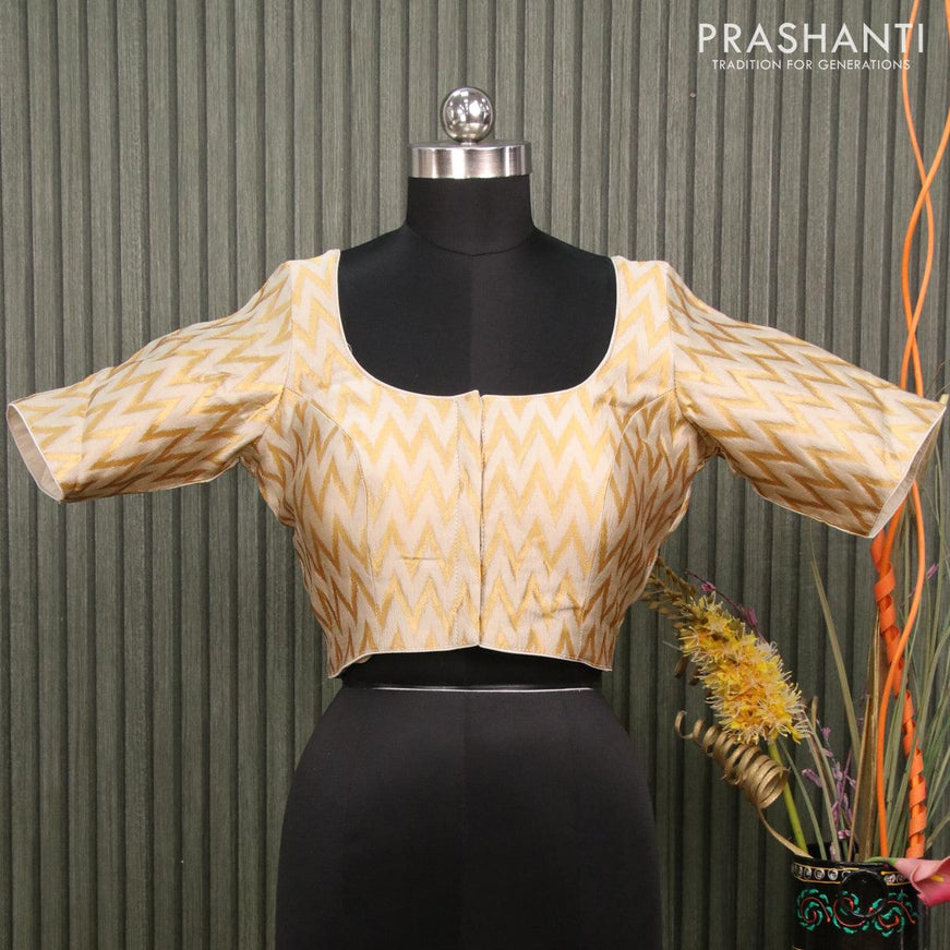 Readymade brocade blouse off white with allover ikat zari weaves and back knot - {{ collection.title }} by Prashanti Sarees