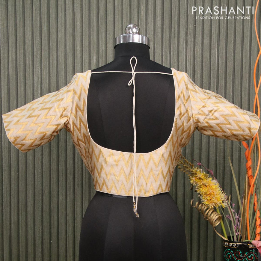 Readymade brocade blouse off white with allover ikat zari weaves and back knot - {{ collection.title }} by Prashanti Sarees