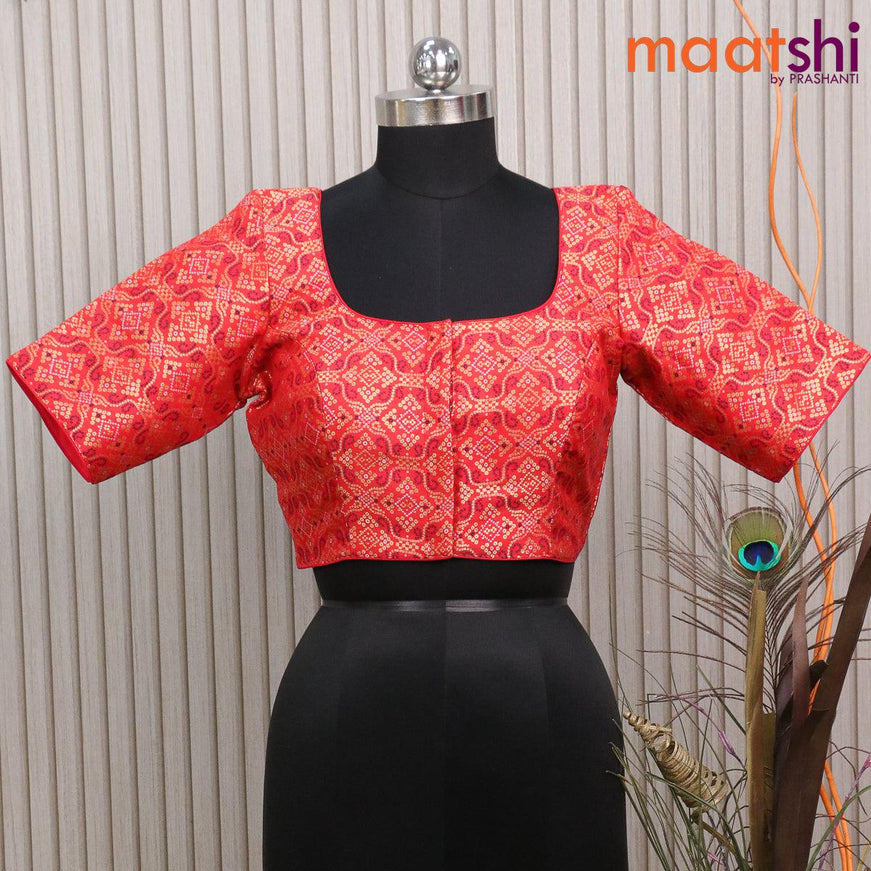 Readymade brocade blouse orange with allover bandhani zari weaves and back knot - {{ collection.title }} by Prashanti Sarees