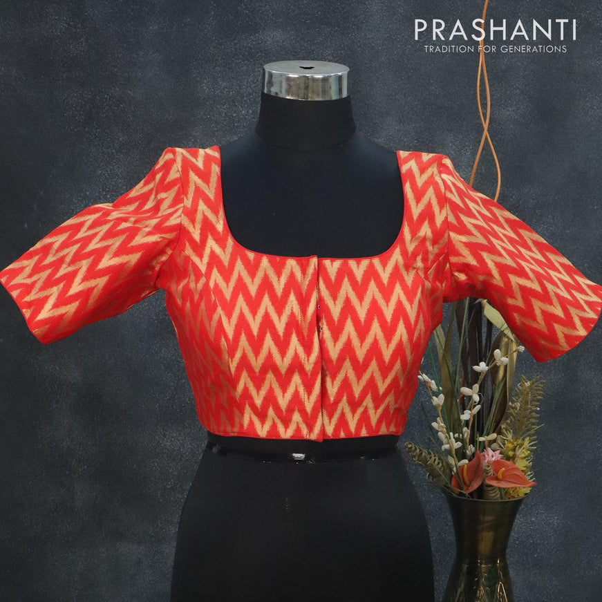 Readymade brocade blouse orange with allover ikat weaves and back knot - {{ collection.title }} by Prashanti Sarees