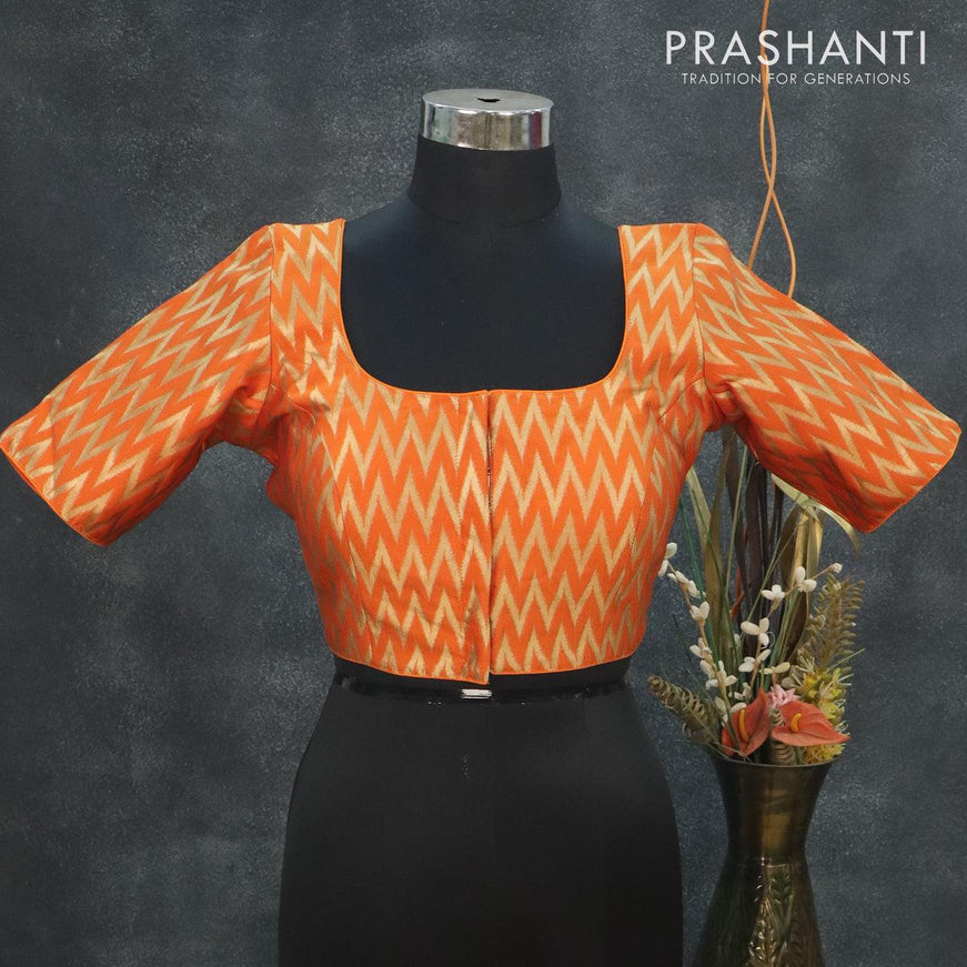 Readymade brocade blouse orange with allover ikat weaves and back knot - {{ collection.title }} by Prashanti Sarees