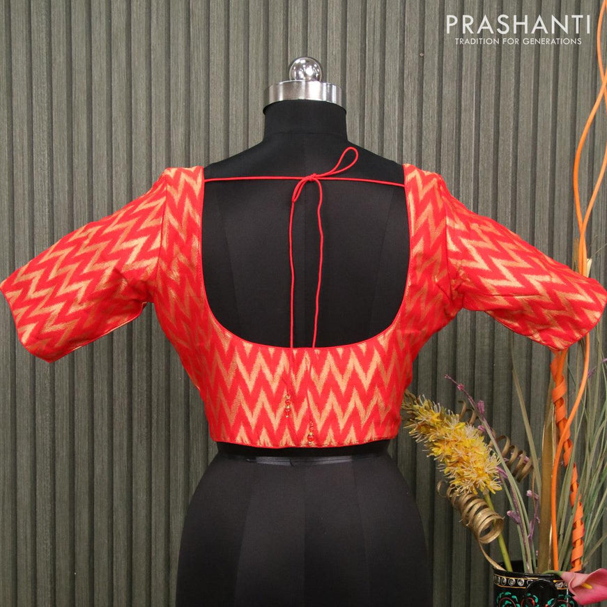 Readymade brocade blouse orange with allover ikat zari weaves and back knot - {{ collection.title }} by Prashanti Sarees