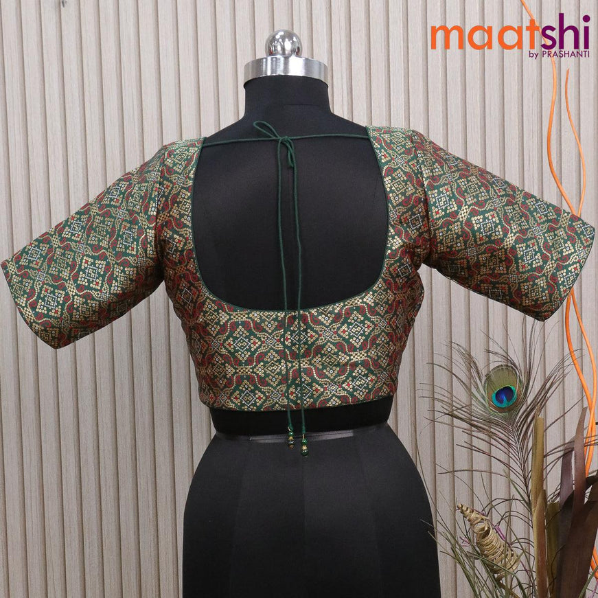 Readymade brocade blouse peacock green with allover bandhani zari weaves and back knot - {{ collection.title }} by Prashanti Sarees