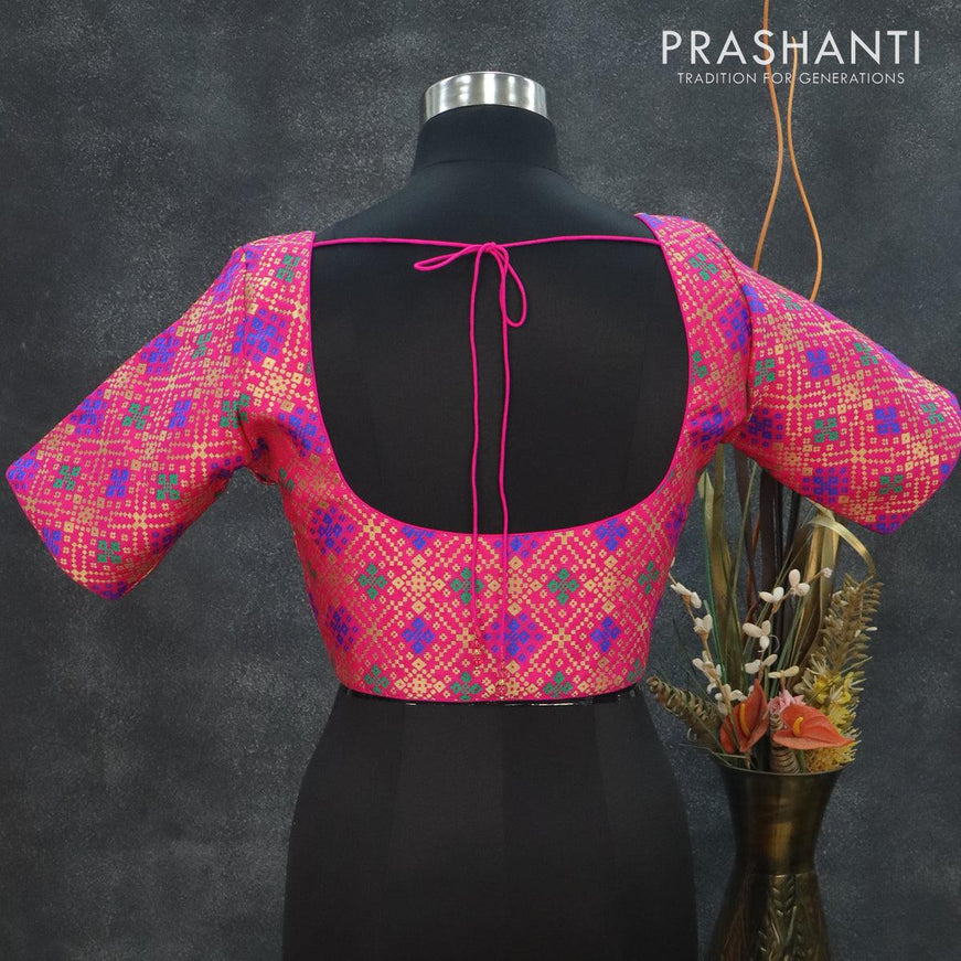Readymade brocade blouse pink with allover brocade weaves and back knot - {{ collection.title }} by Prashanti Sarees