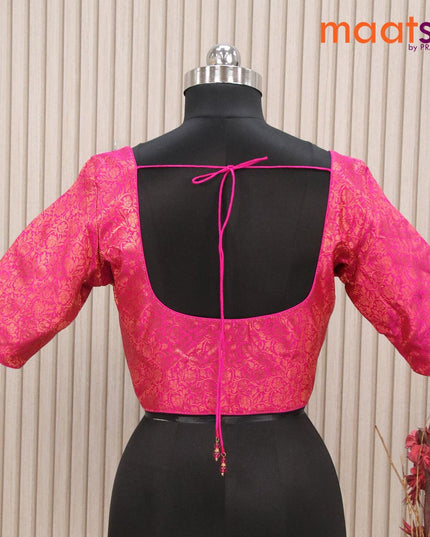 Readymade brocade blouse pink with allover copper zari floral weaves and back knot - {{ collection.title }} by Prashanti Sarees