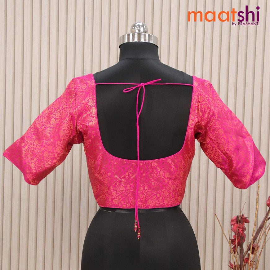 Readymade brocade blouse pink with allover copper zari floral weaves and back knot - {{ collection.title }} by Prashanti Sarees