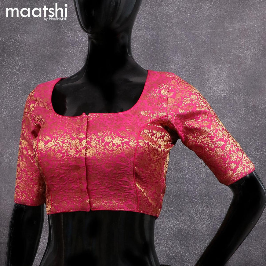 Readymade brocade blouse pink with allover floral zari weaves and back knot - {{ collection.title }} by Prashanti Sarees