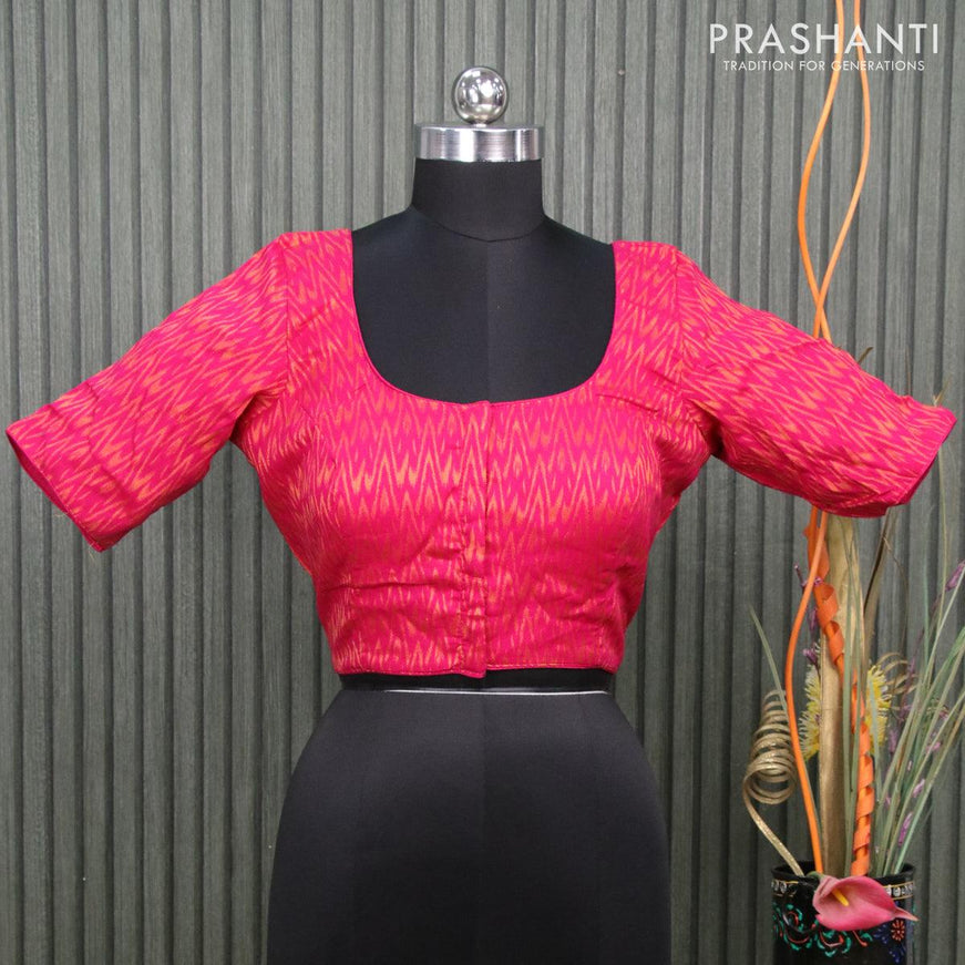 Readymade brocade blouse pink with allover ikat zari weaves and back knot - {{ collection.title }} by Prashanti Sarees