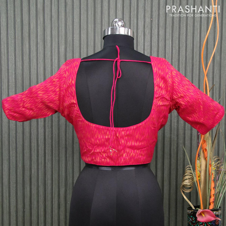 Readymade brocade blouse pink with allover ikat zari weaves and back knot - {{ collection.title }} by Prashanti Sarees