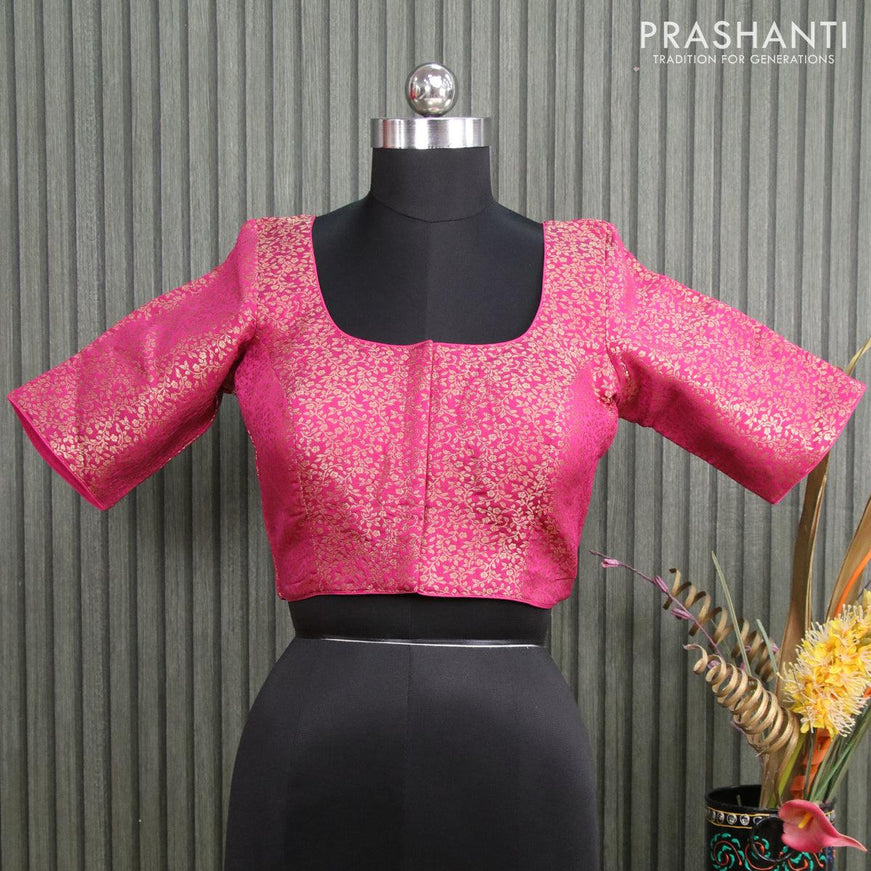 Readymade brocade blouse pink with allover zari weaves and back knot - {{ collection.title }} by Prashanti Sarees