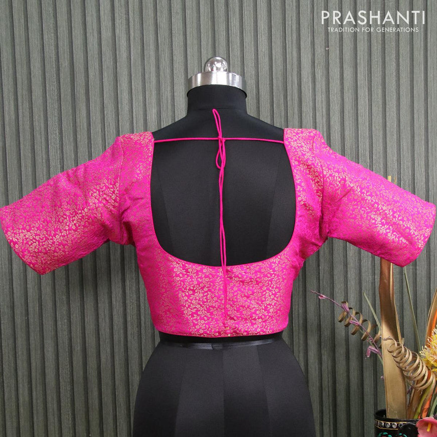 Readymade brocade blouse pink with allover zari weaves and back knot - {{ collection.title }} by Prashanti Sarees